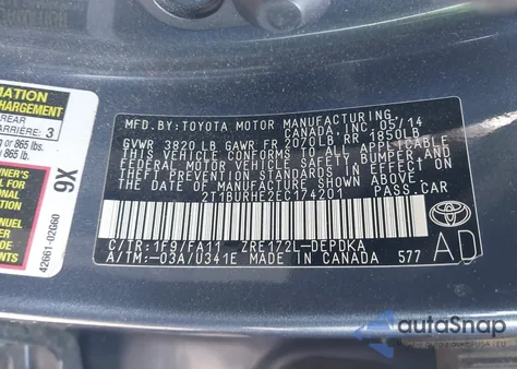 2014 Toyota Corolla L/Le/Le Pls/Prm/S/S Pls z USA, uszkodzony, nr VIN 2T1BURHE2EC174201